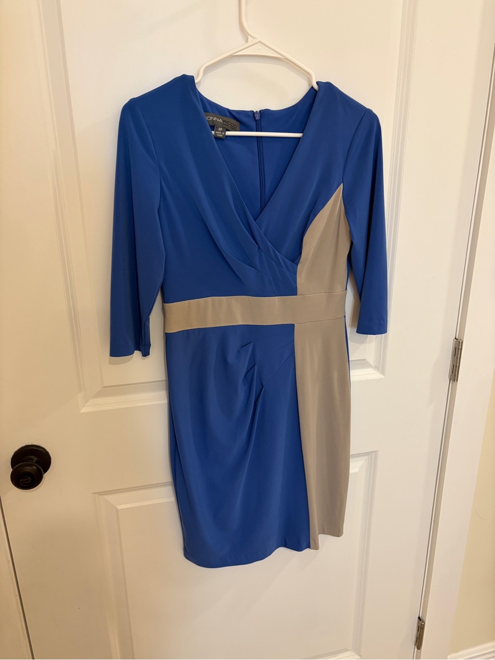 Donna Ricco Blue and Gray Colorblock Midi Dress